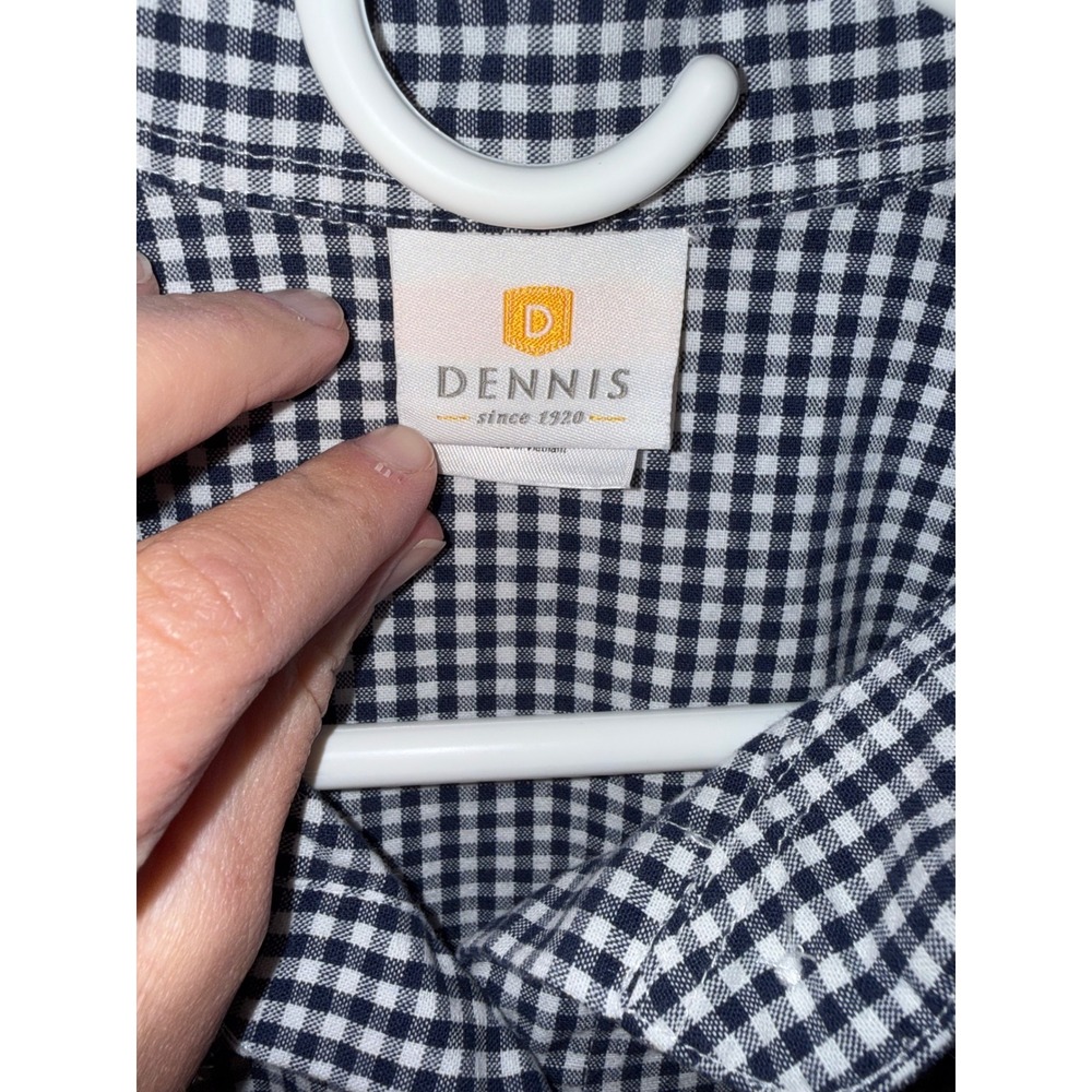 Dennis Uniform Navy White Gingham Check Button Down Shirt Juniors 13 4257A